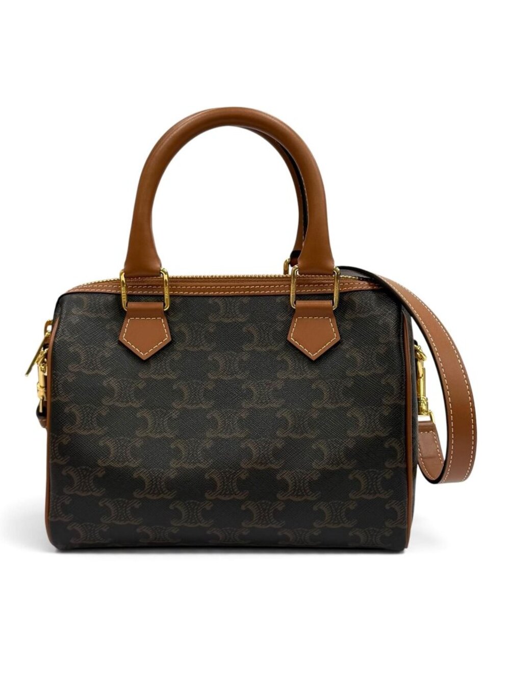 Celine Small Boston Tan Triomphe 2-Way Leather Shoulder Bag
